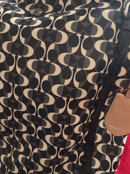 Coach Black and White Logo-Print Tote with Black Trim - Picture 5 of 5